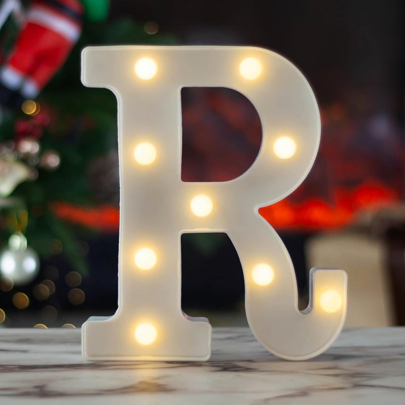 SKYPHAROS LED Marquee Letters, White 26 Alphabet Light Up Letters, Battery Powered LED Letter Lights for Birthday Party, Christmas Night, Home, Bar, Graduation, Wedding Decoration(R) - Image 1